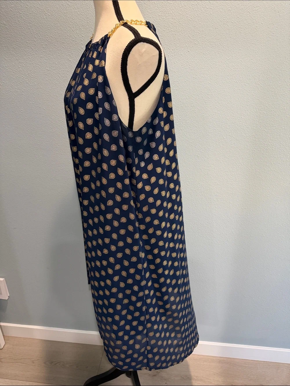 Michael Kors Navy Midi Dress with Gold Dot Print